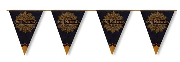 Metallic Vlaggenlijn 'Hajj Mubarak' Zwart/Goud (6m)