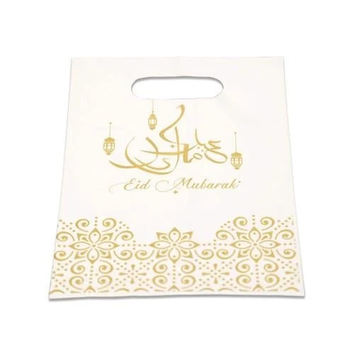 Plastic Uitdeelzakjes Eid Mubarak Goud (6st)