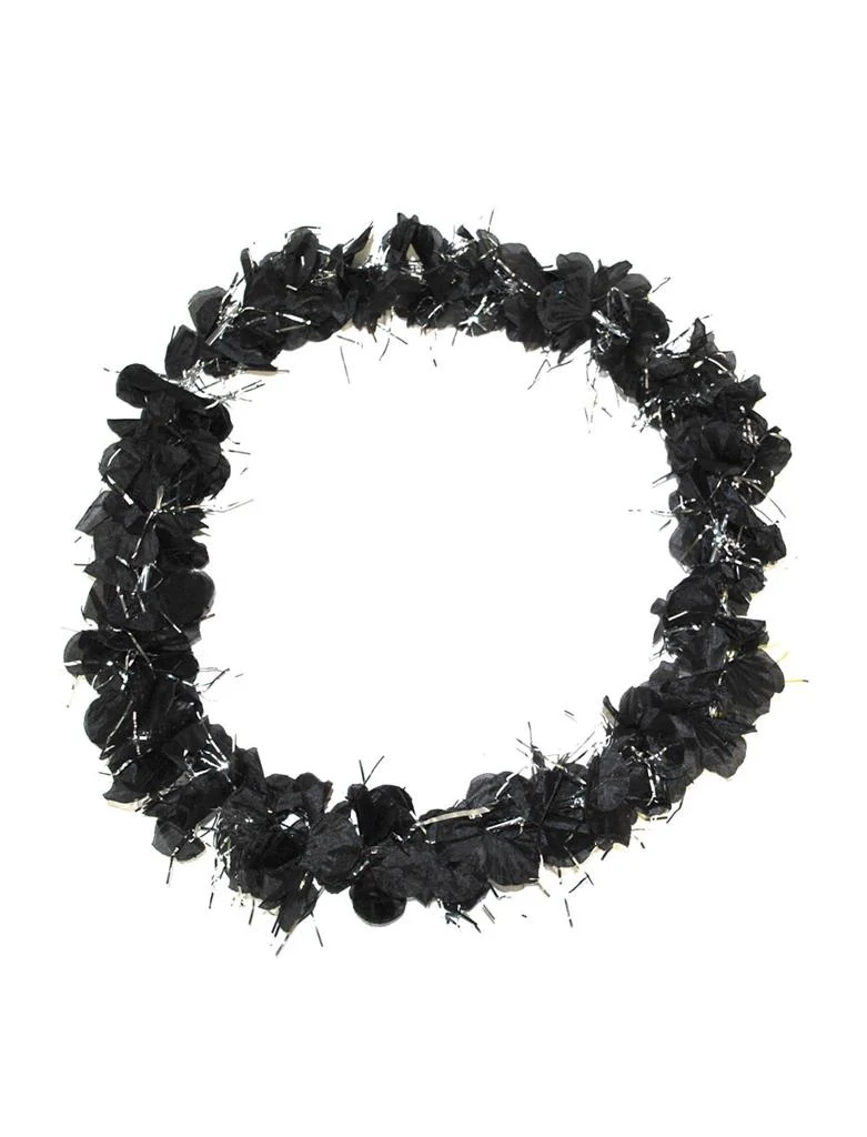 Bloemen krans met zwart zilveren tinsel