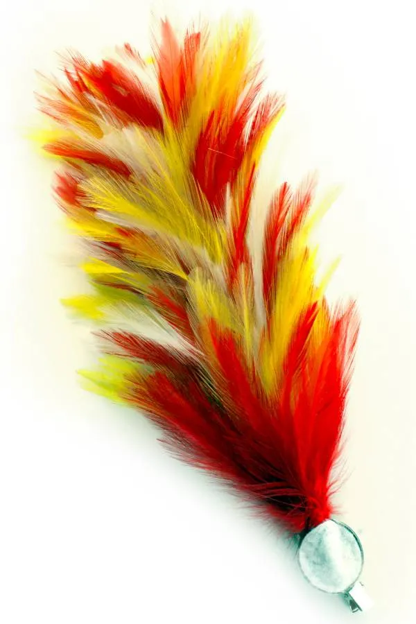 Verenpluim rood/wit/geel 30 cm buigbaar met speld en clip
