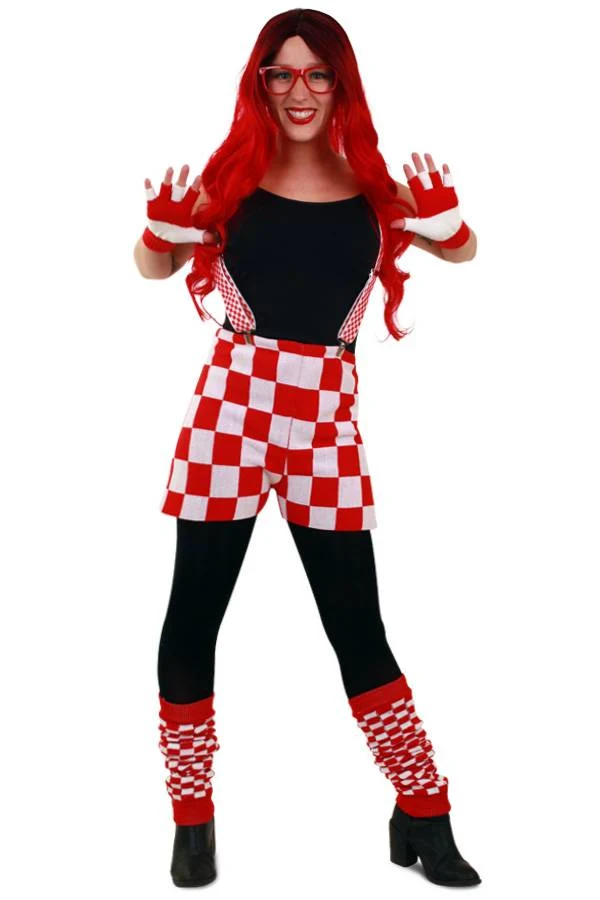 Gebreide disco broek rood/wit geblokt