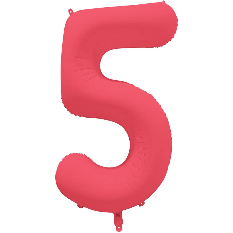 Folieballon Cijfer 5 Neon Rood (86cm)