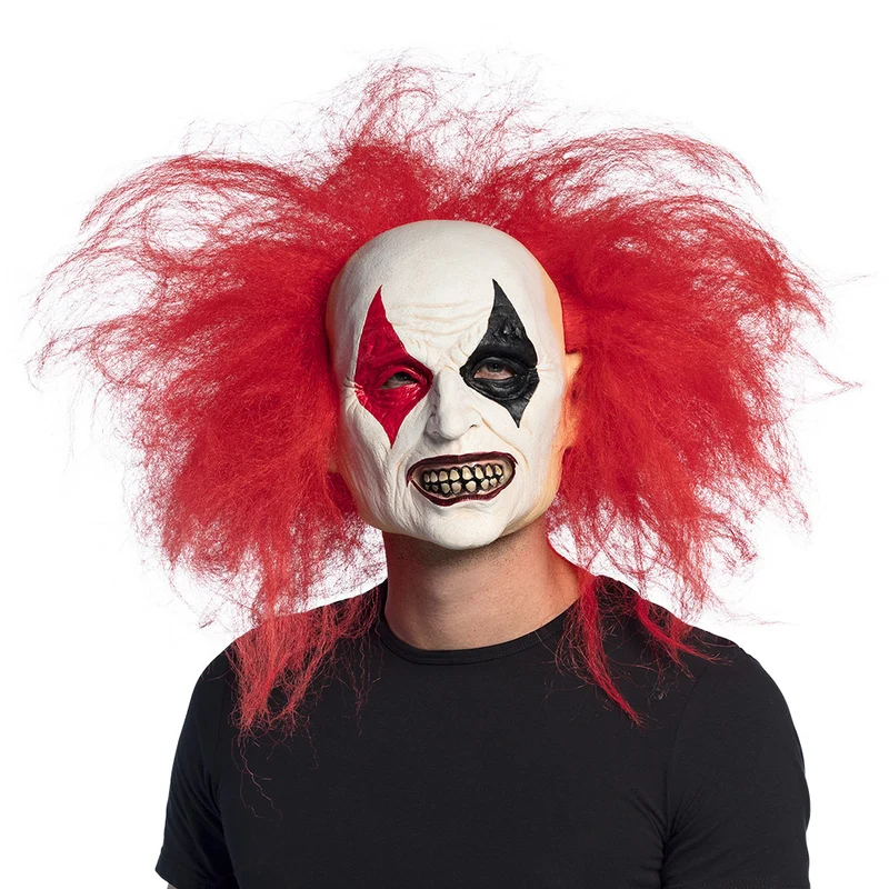 Latex hoofdmasker Ruddy clown met rood haar heren