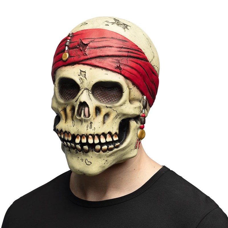Latex hoofdmasker piraat Crinson schedel met bandana heren