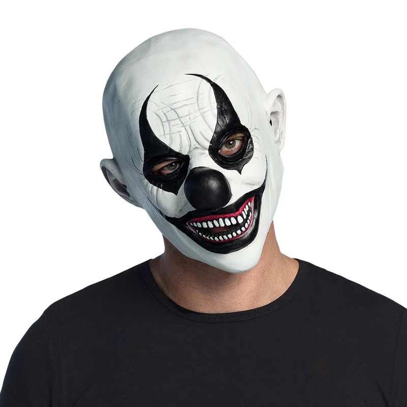 Latex hoofdmasker Evil clown wit met zwarte details heren