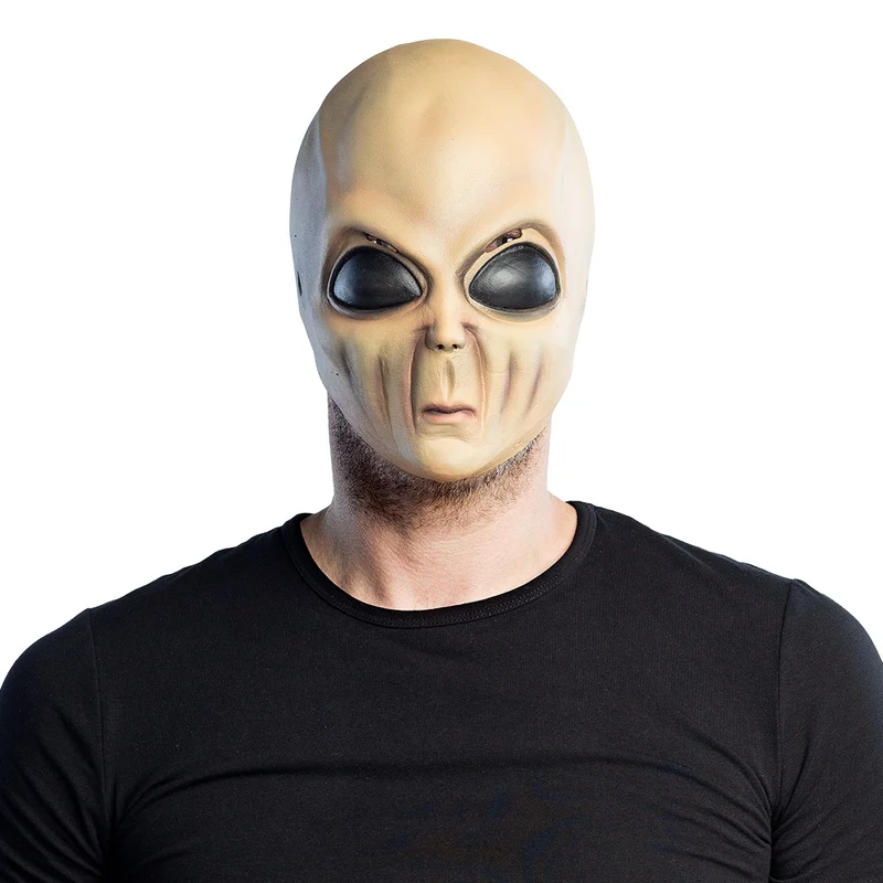 Latex hoofdmasker Wrinkly alien met zwarte ogen heren