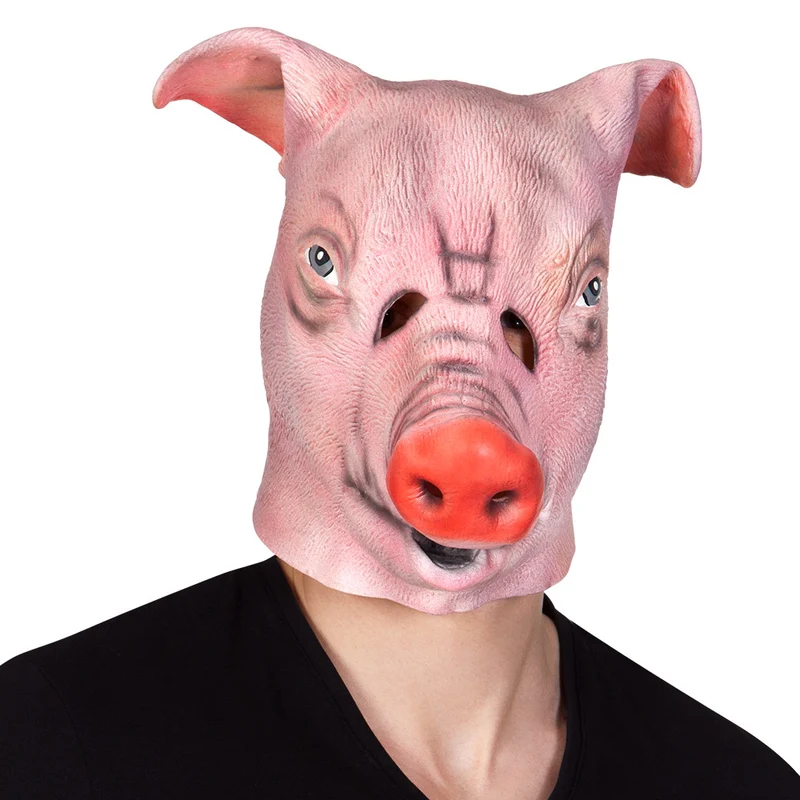 Latex hoofdmasker varken roze met rode snuit