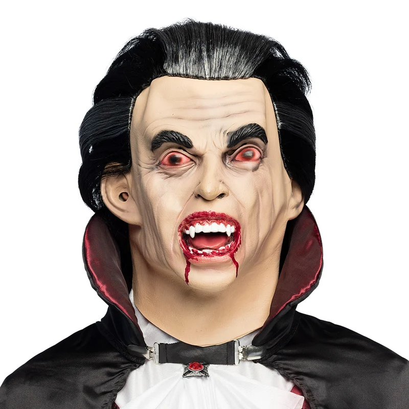 Latex hoofdmasker Graaf Vamp met haar voor heren