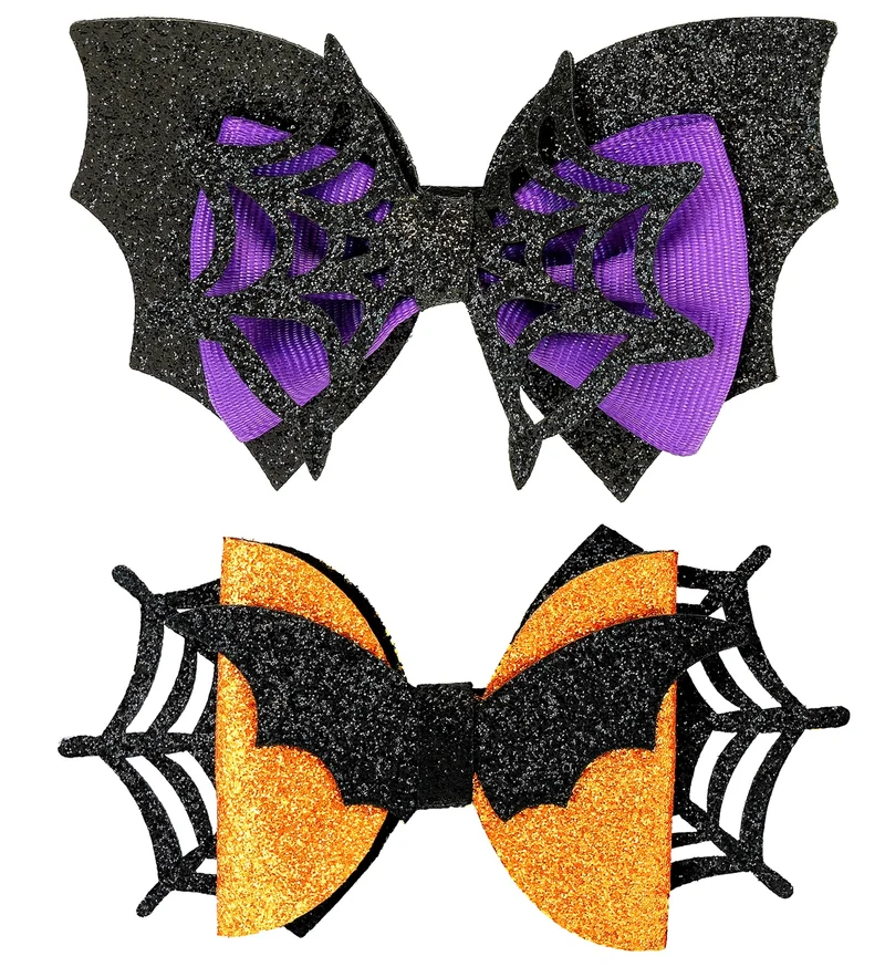 Haarclips vleermuis en spinnenweb glitter voor meisjes