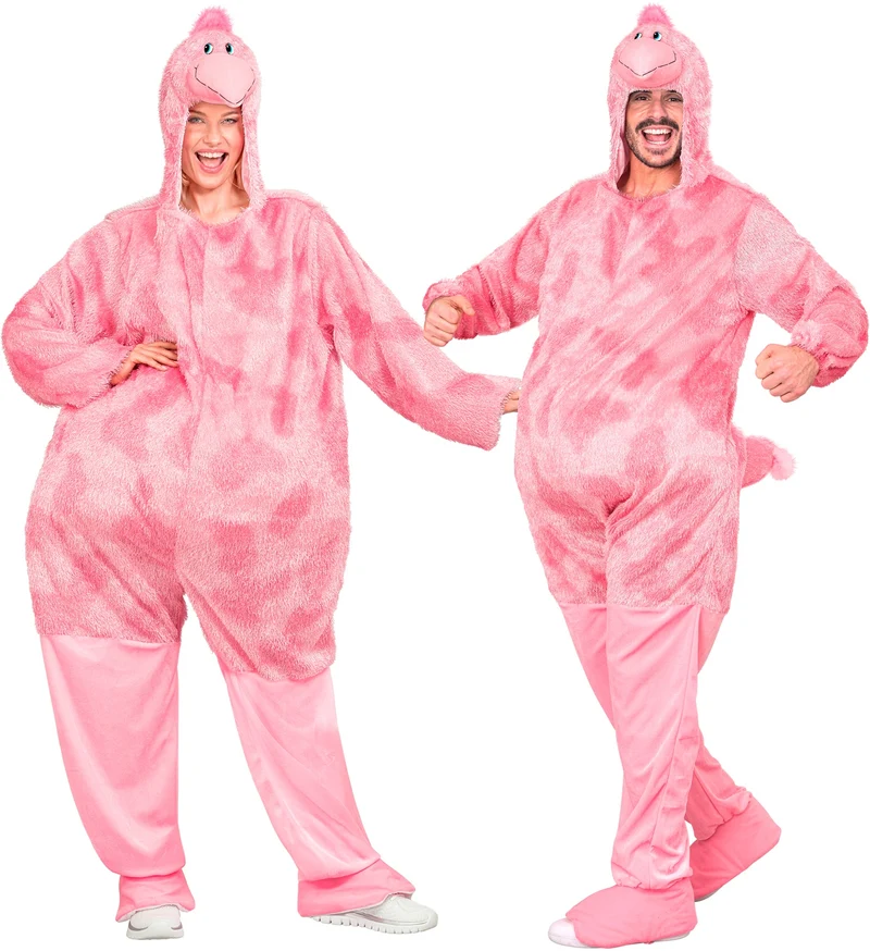 Flamingo jumpsuit roze met capuchon en masker volwassenen