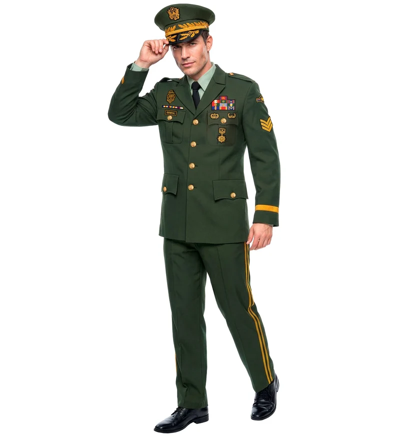 Generaal kostuum heren groen met colbert, broek en pet