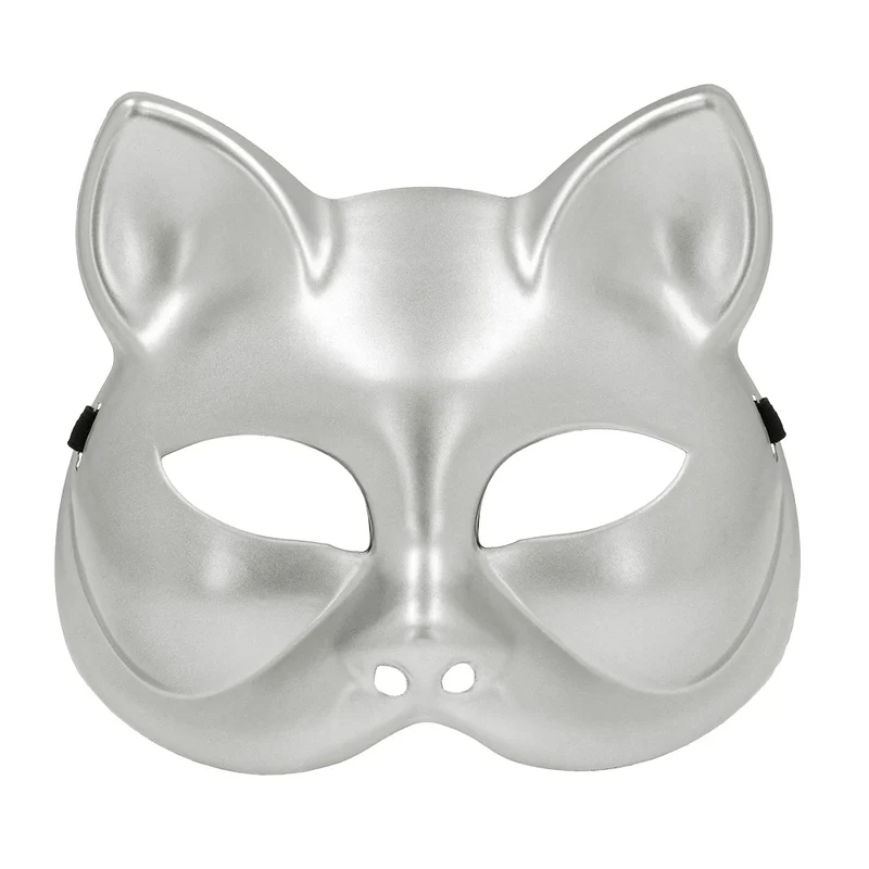 Halfmasker kitty zilver kattenmasker met elastiek