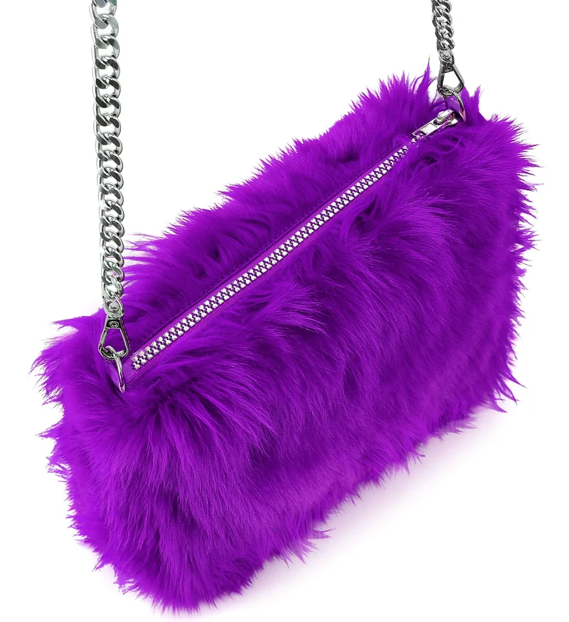 Handtas lang pluche paars met ketting voor dames
