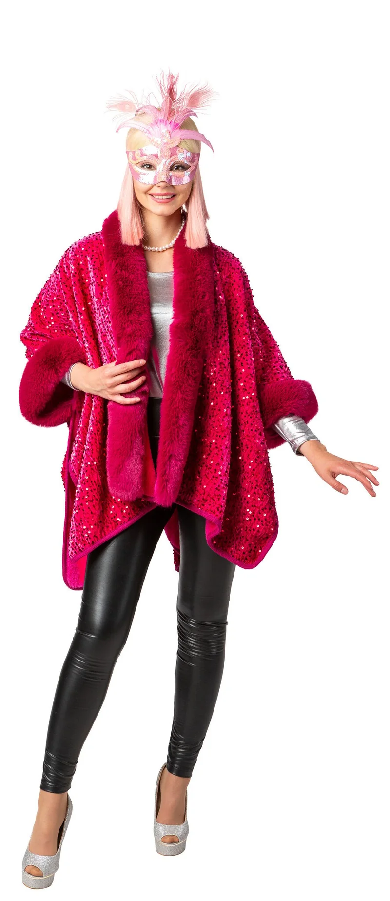 Cosy Pink Poncho Pailletten