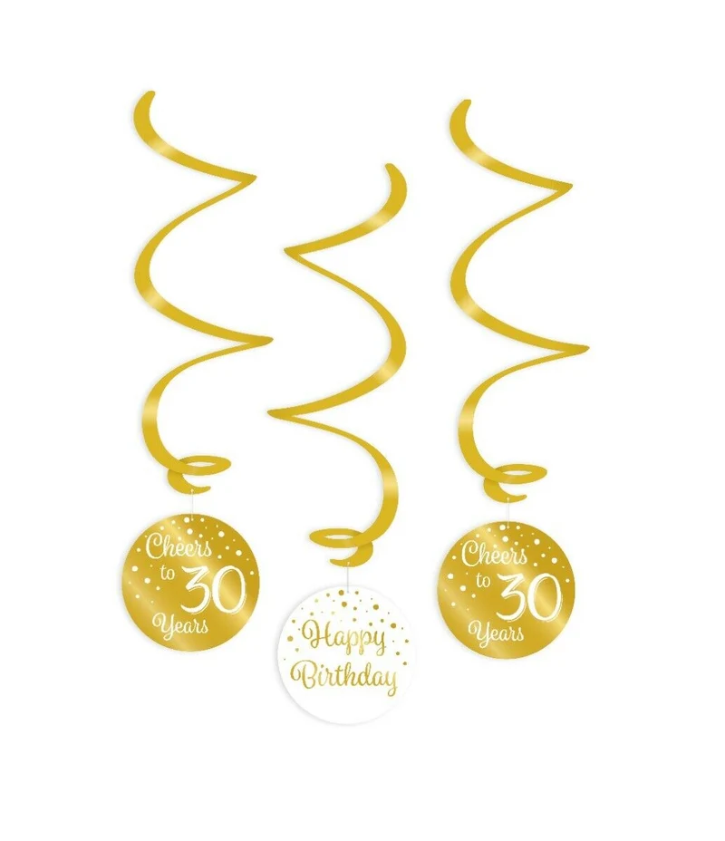 30 jaar Swirl slingers - 3 stuks - goud en wit
