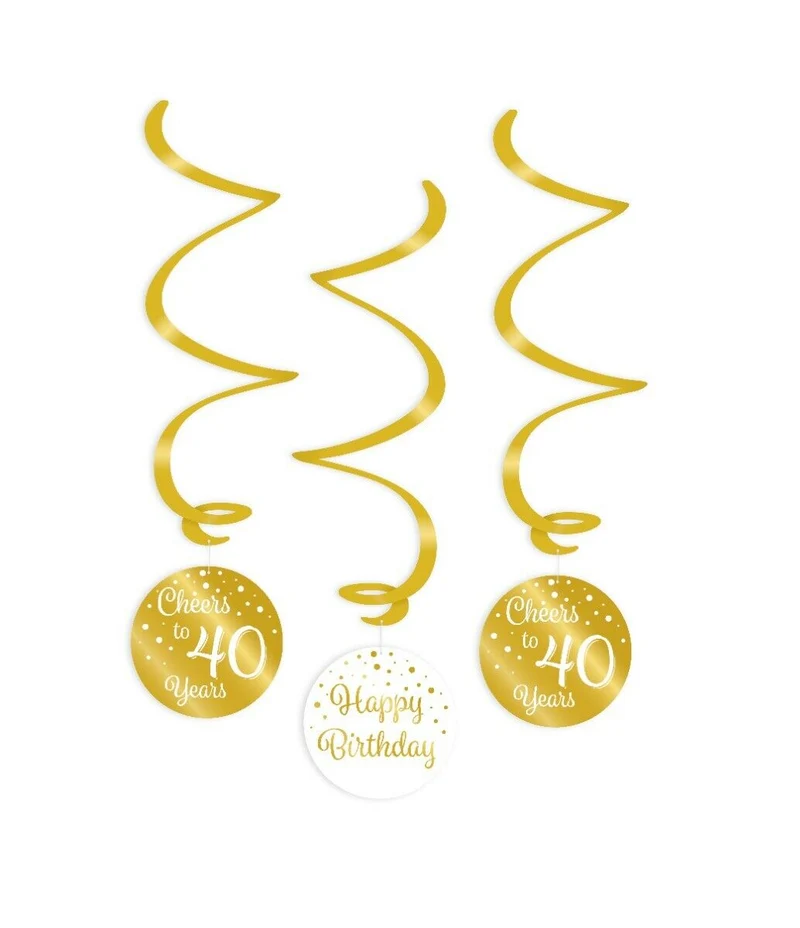 40 jaar Swirl slingers - 3 stuks - goud en wit