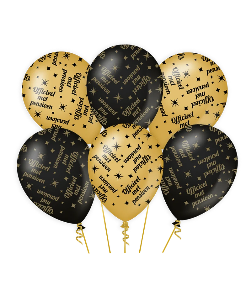 Pensioen Ballonnen - 6 stuks - 30 cm - goud en zwart - Classy