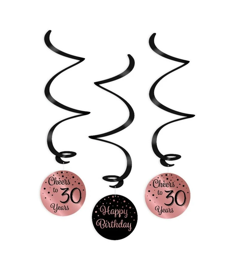 30 jaar Swirl slingers - 3 stuks - roze en zwart