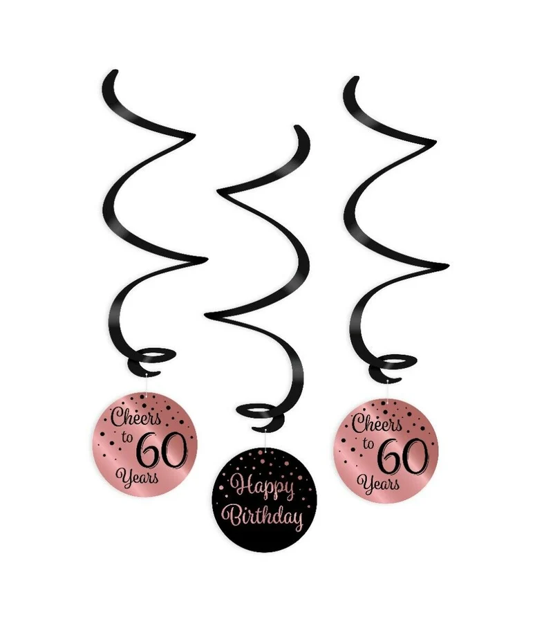 60 jaar Swirl slingers - 3 stuks - roze en zwart