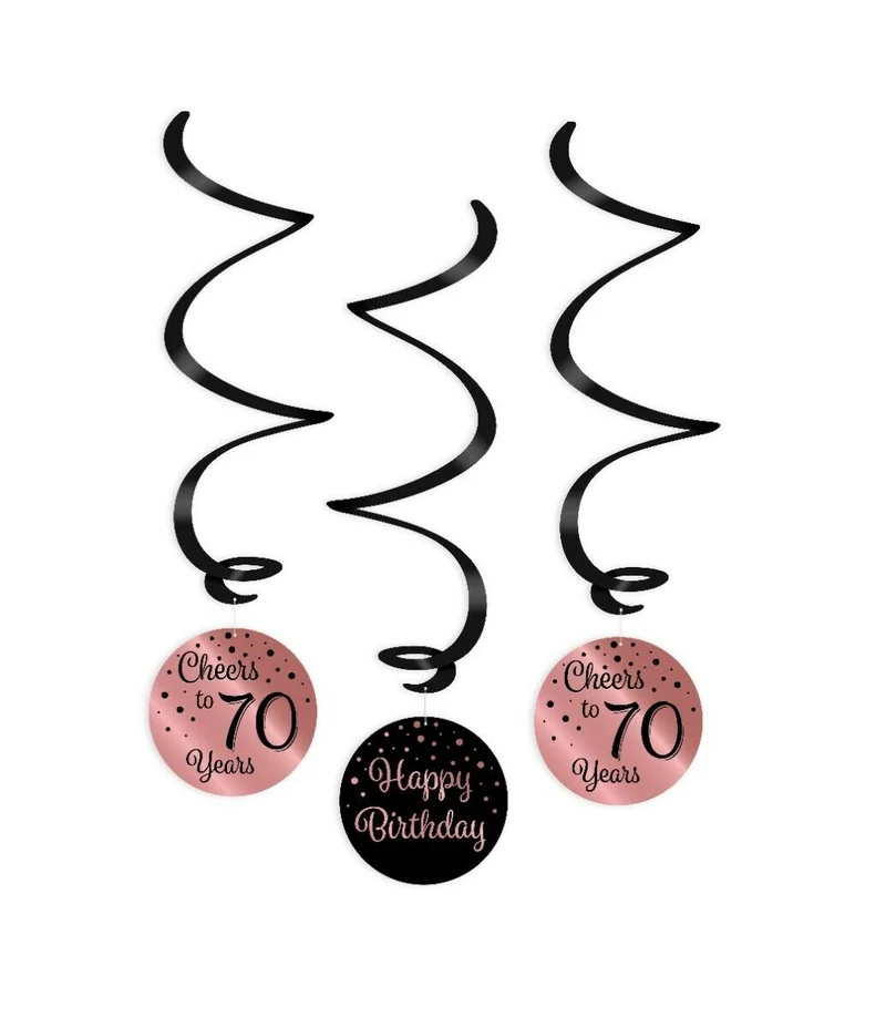 70 jaar Swirl slingers - 3 stuks - roze en zwart