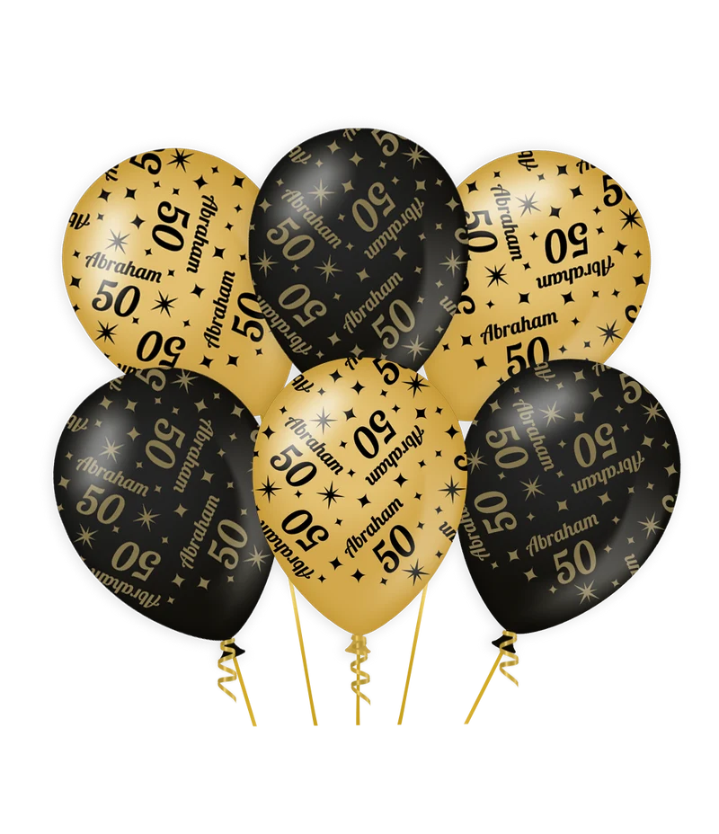 Abraham Ballonnen - 6 stuks - 30 cm - goud en zwart - 50 jaar - Classy