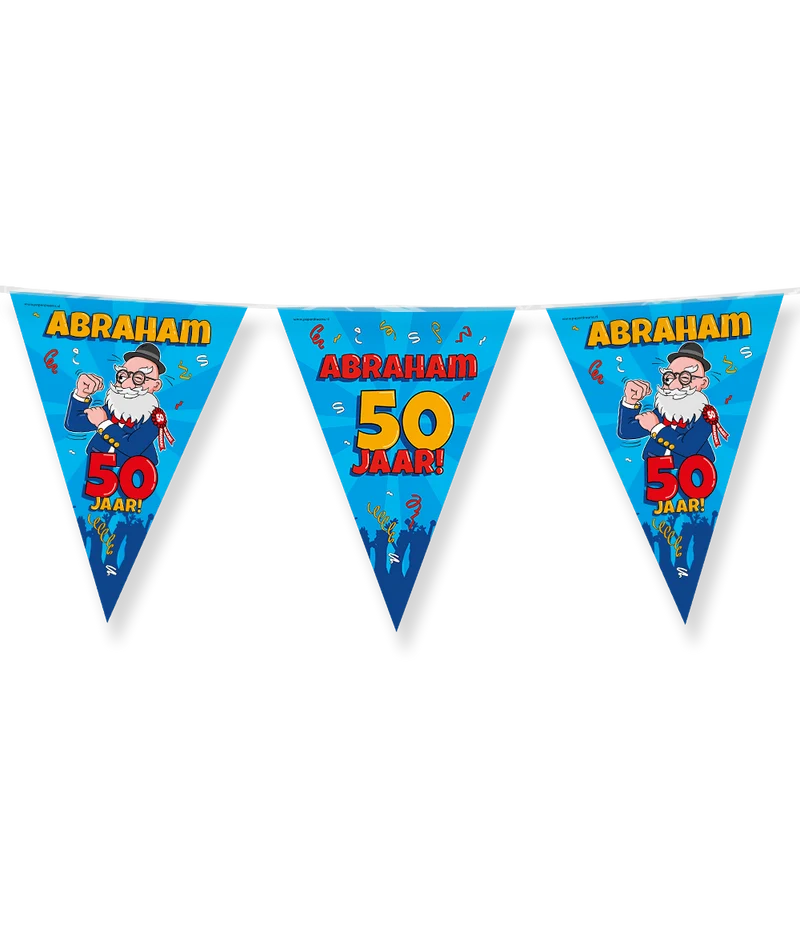 Abraham cartoon - Vlaggenlijn / slinger - 10 meter - 50 jaar vlaggetjes
