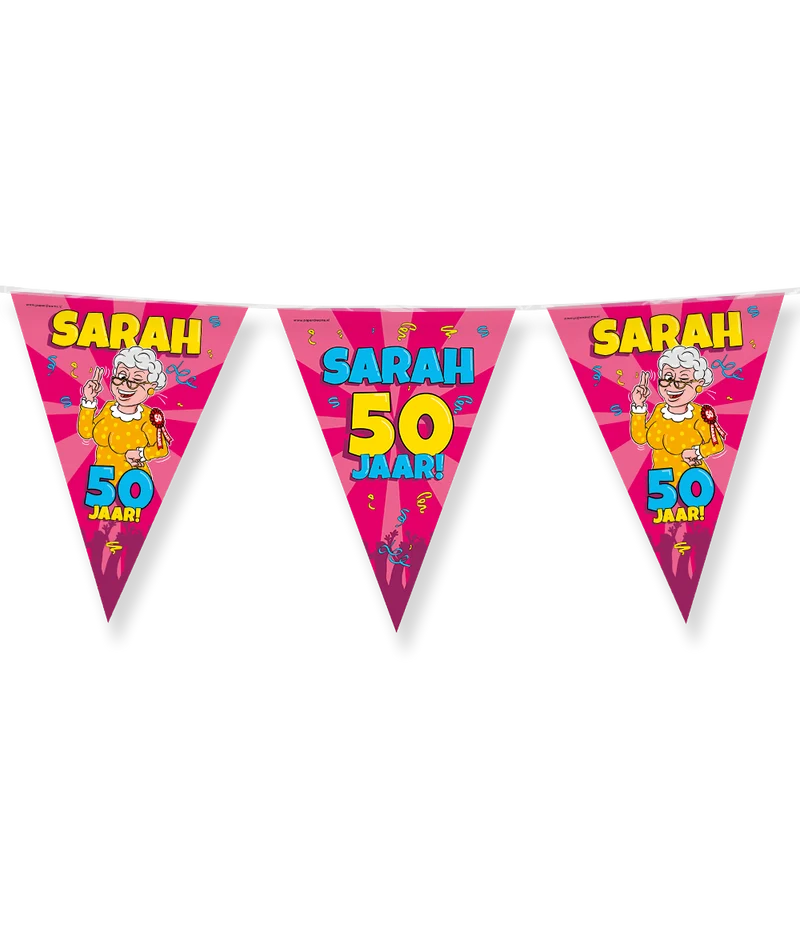 Sarah Vlaggenlijn / slinger - 10 meter - 50 jaar - cartoon vlaggetjes