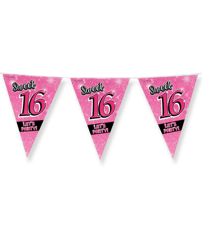 Sweet 16 Vlaggenlijn / slinger - 10 meter vlaggetjes