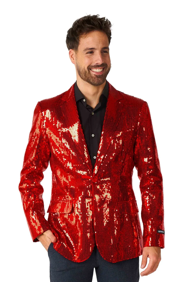 Rode Glamour Colbert Pailletten Rood Heren
