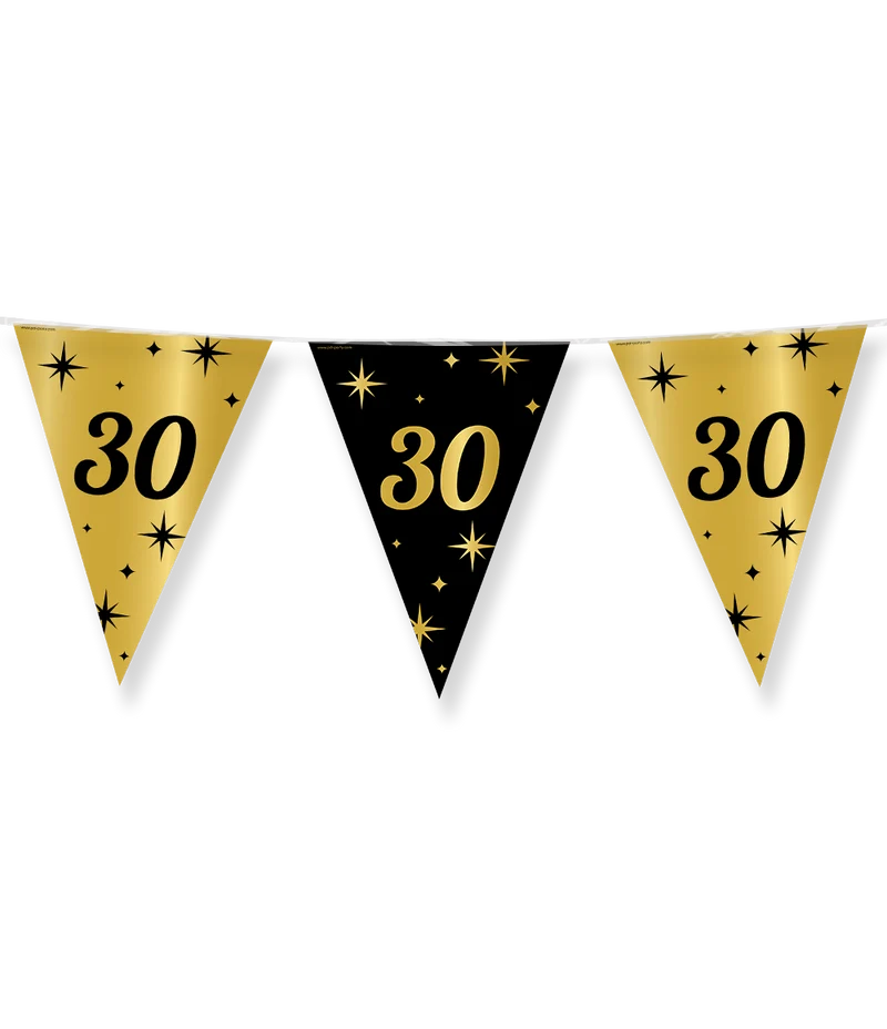 30 jaar Vlaggenlijn / slinger - 10 meter - goud en zwart - Classy vlaggetjes