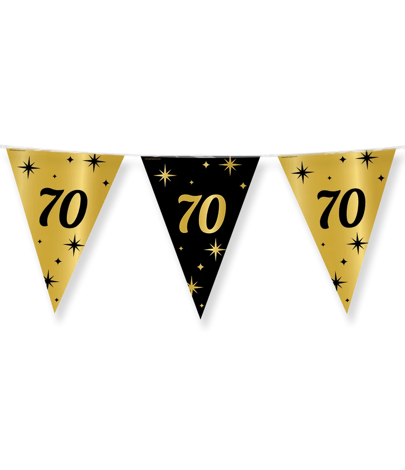 70 jaar Vlaggenlijn / slinger - 10 meter - goud en zwart - Classy vlaggetjes