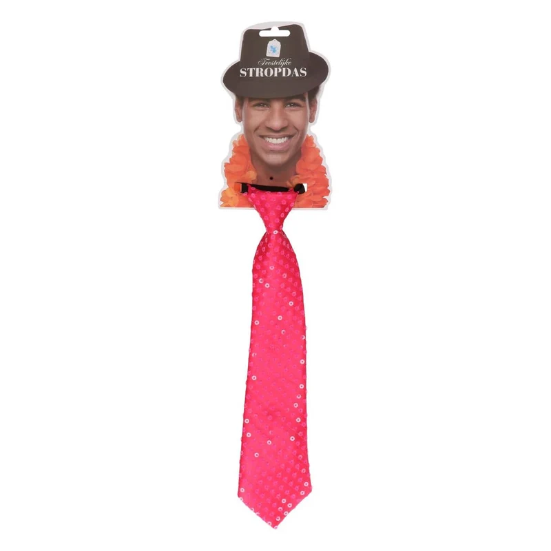 Stropdas pailletten neon roze