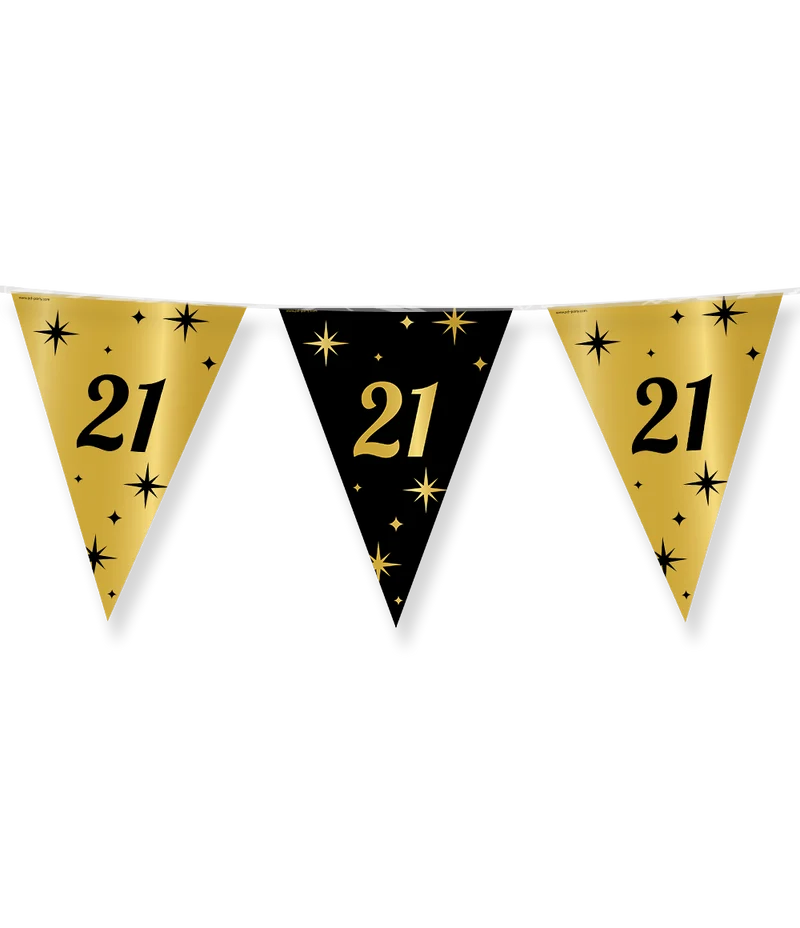 21 jaar Vlaggenlijn / slinger - 10 meter - goud en zwart - Classy vlaggetjes