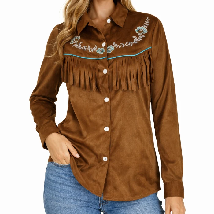 Blouse cowgirl bruin dames maat S/M
