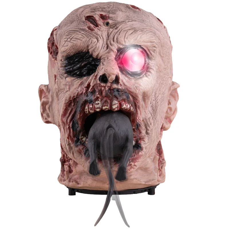 Zombiehoofd eet rat animatronic