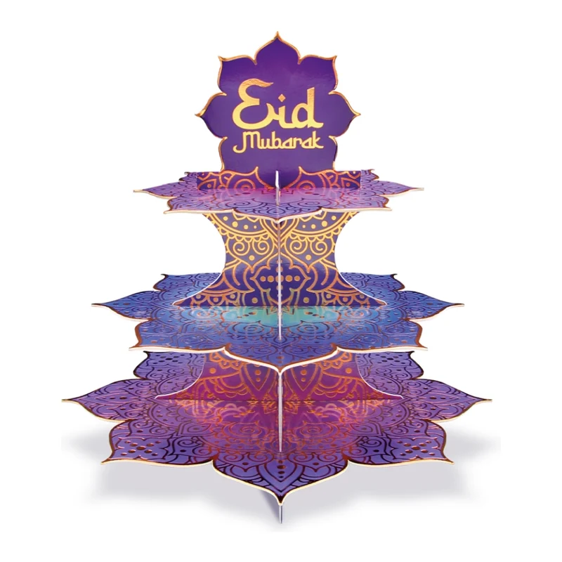 Eid Mubarak cake-/hapjes standaard 3-laags - Luxe decoratie - 33cm hoog