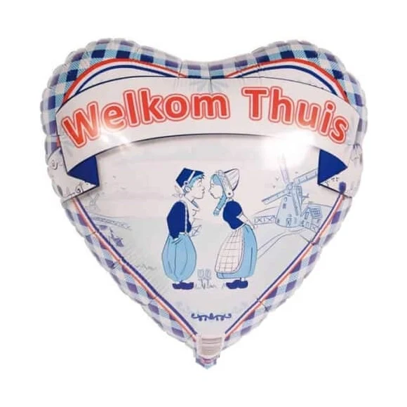Welkom Thuis folieballon Delfts Blauw hart 45cm