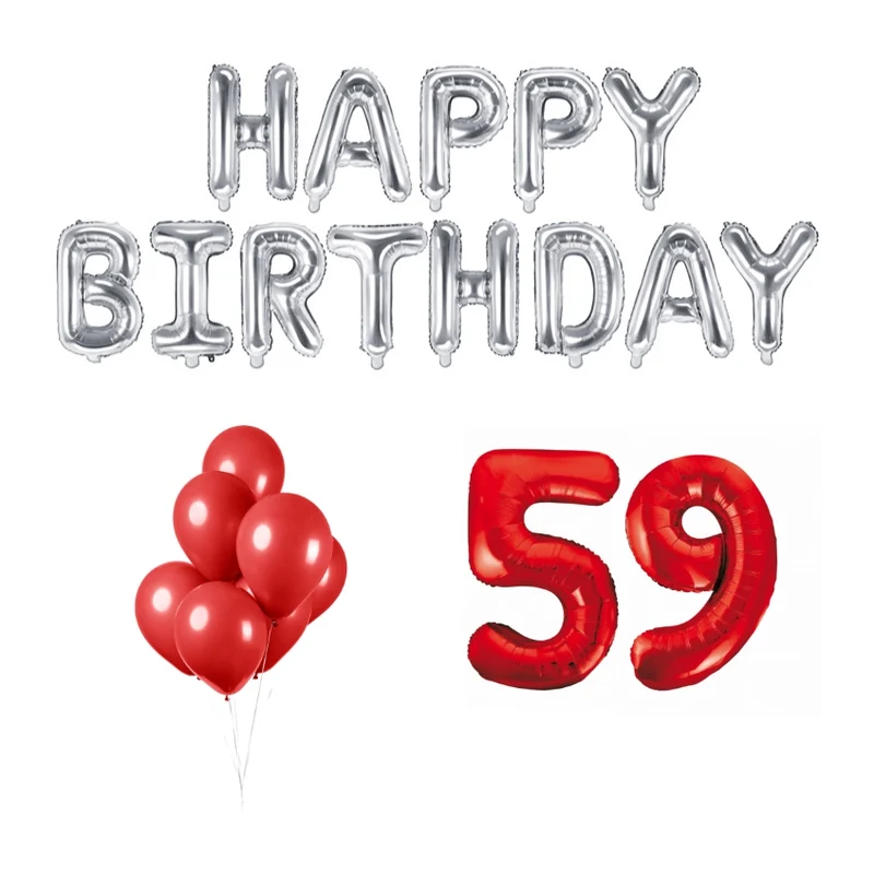 59 jaar Verjaardag Versiering Ballon Pakket rood & zilver
