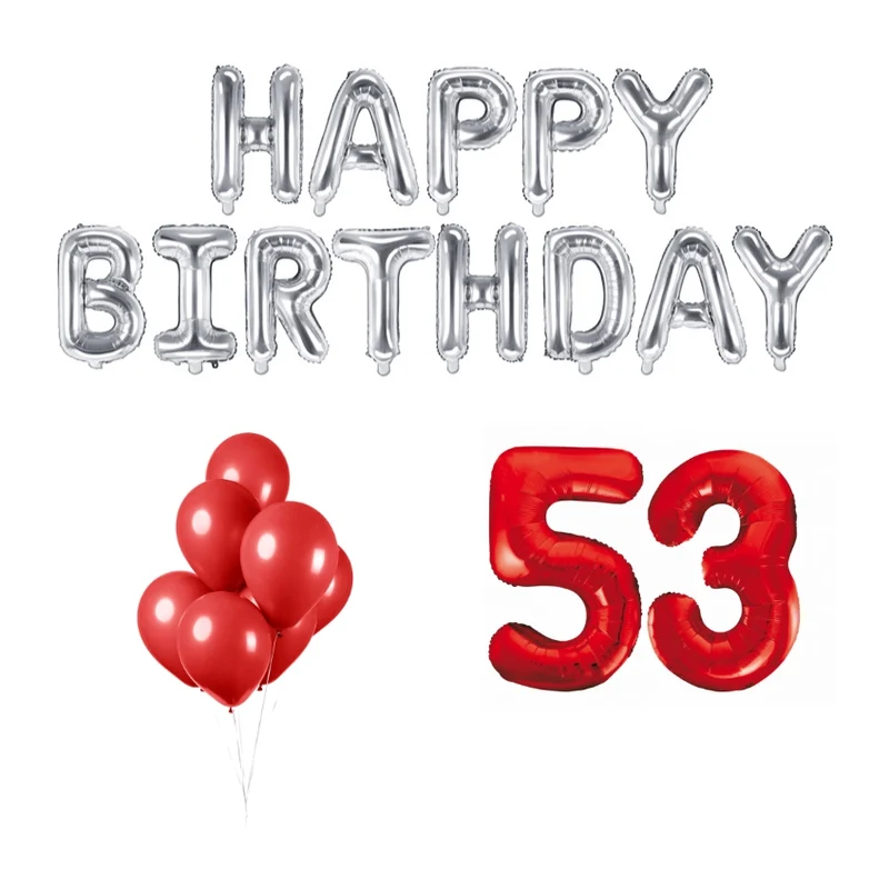 53 jaar Verjaardag Versiering Ballon Pakket rood & zilver