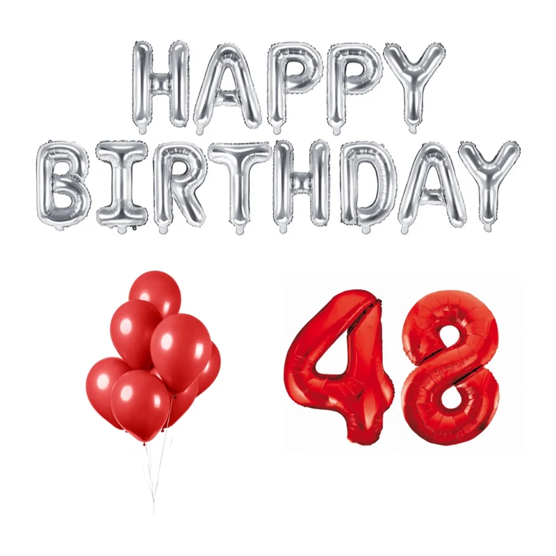 48 jaar Verjaardag Versiering Ballon Pakket rood & zilver