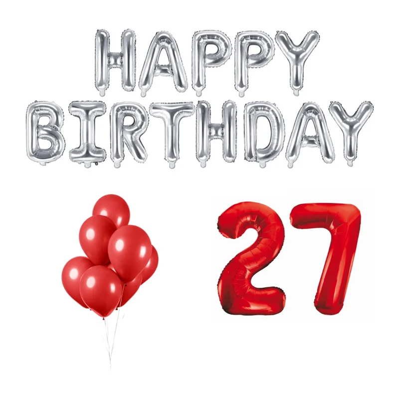 27 jaar Verjaardag Versiering Ballon Pakket rood & zilver