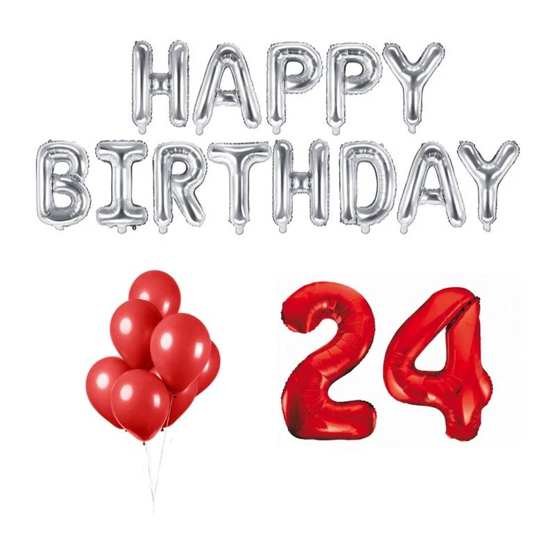 24 jaar Verjaardag Versiering Ballon Pakket rood & zilver
