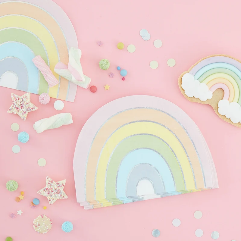 Pastel Iriserende Servetten Regenboog vorm (16st)