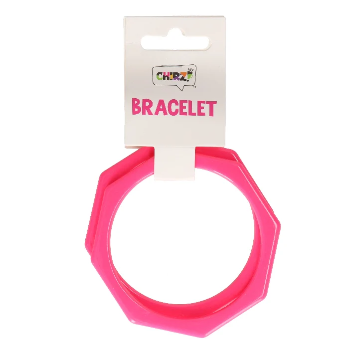 Armbanden hoekig neon roze set 2 stuks