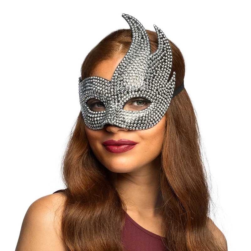 Rhinestone diva oogmasker zilver