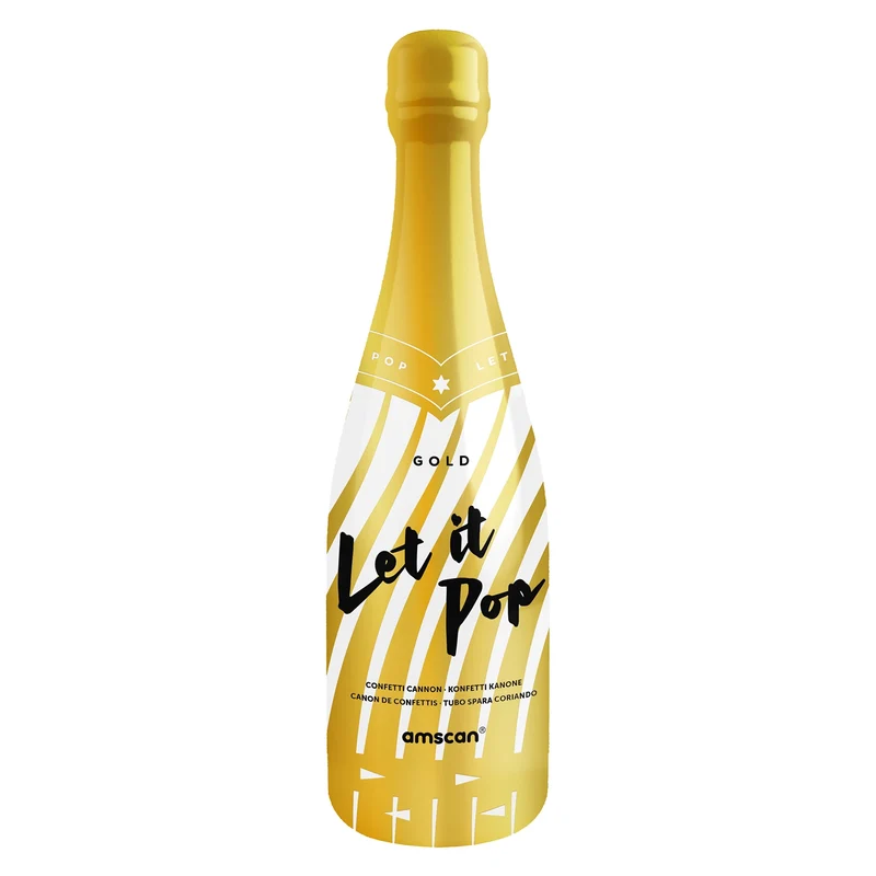 Champagnefles confetti goud rechthoekig