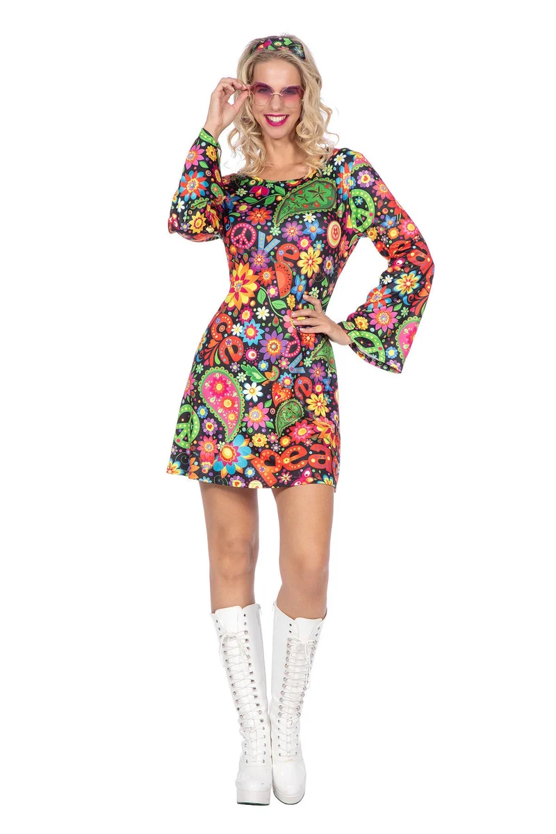 Hippie jurkje zwart peace dames