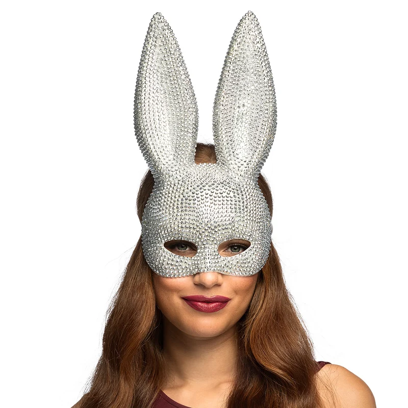 Bunny halfmasker met strass zilver dames en heren