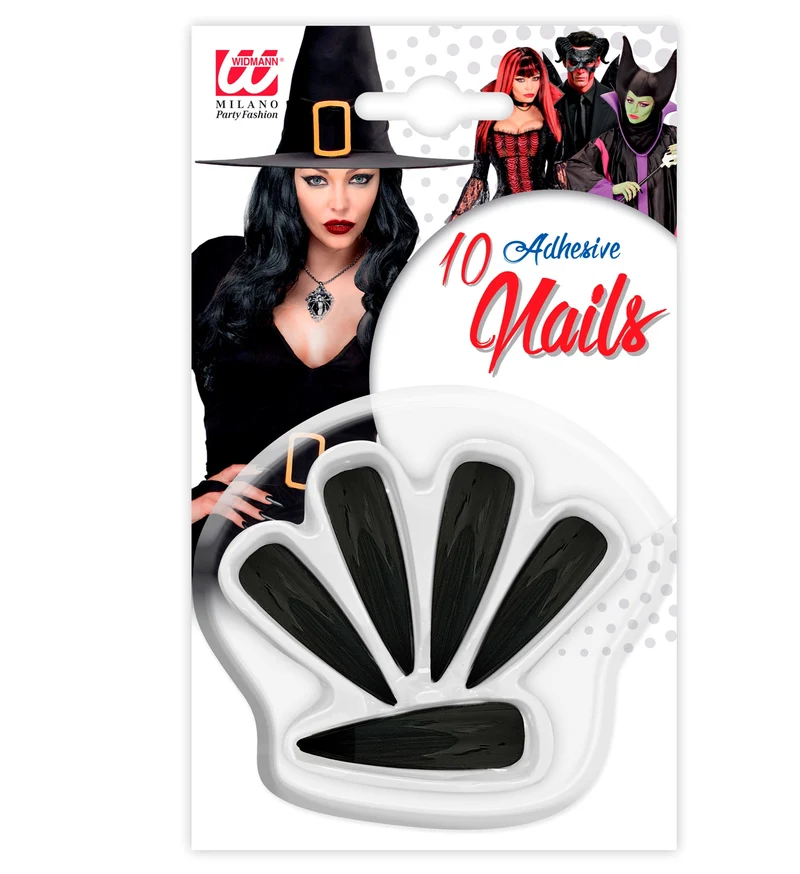 10 enge nagels zwart voor dames, zelfklevende plaknagels
