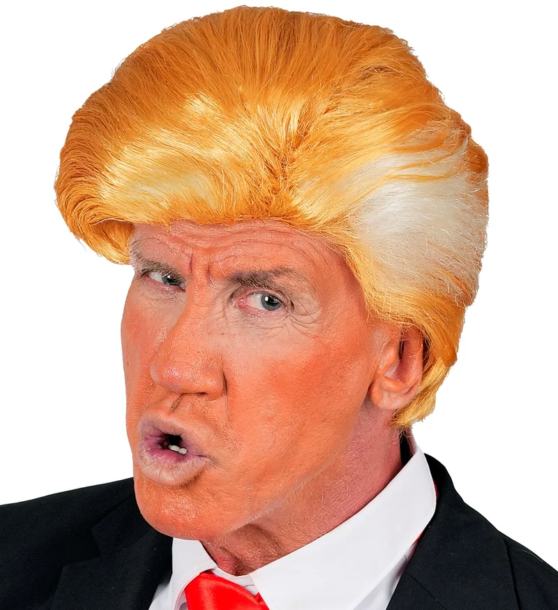 Pruik Mr. President Trump oranje met kuif voor heren